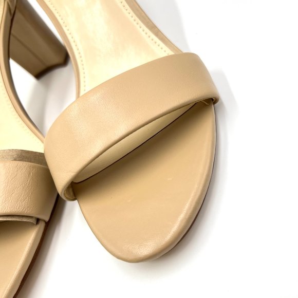 Nine West Pruce Beige Tan Natural Leather Open Toe Block Heels Sandals Shoes 10M - Picture 5 of 13